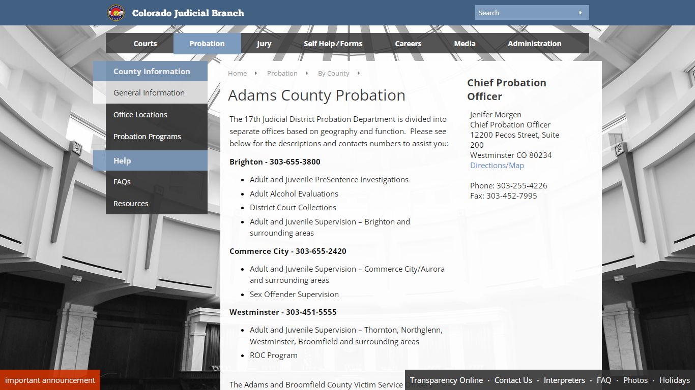 Colorado Judicial Branch - Probation - Adams County - General Information