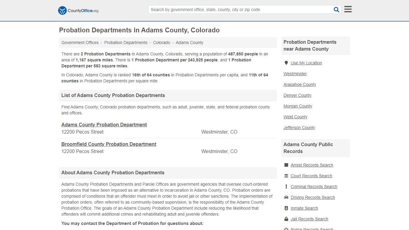 Probation Departments in Adams County, Colorado - County Office